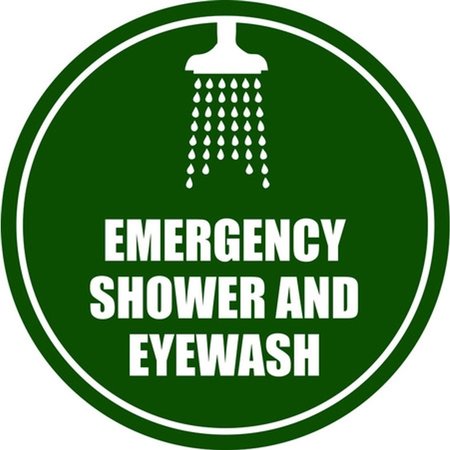 5S SUPPLIES Emergency Shower and Eyewash Floor Sign 20in Diameter Non Slip Floor Sign FS-EMRSHWX-20